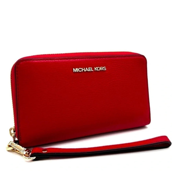 Michael Kors JST LG Flat MF Phone Case Wallet Red - Picture 1 of 9